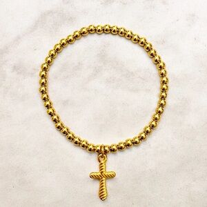 Bracelet gold bead stretch with Cross, Waterproof, stretchy beaded  …